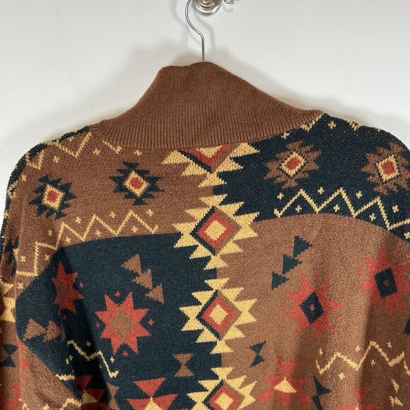 BKE‎ Western Pullover Sweate 3/4 Zip Women’s Size Large Boho Aztec Brown Soft - Picture 11 of 12